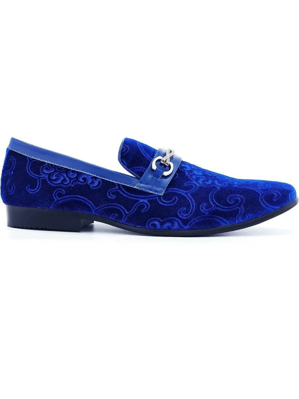 Amali Men's Royal Paisley Embossed Velvet Loafer Satin Trim Slip On Tuxedo Shoes